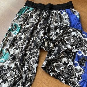 Angie Designed Teal and Blue and Black and White Loose Pants.
